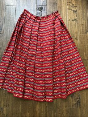Vintage Handmade German Trachten Red Dirndl Skirt Sz 8 -28" waist-